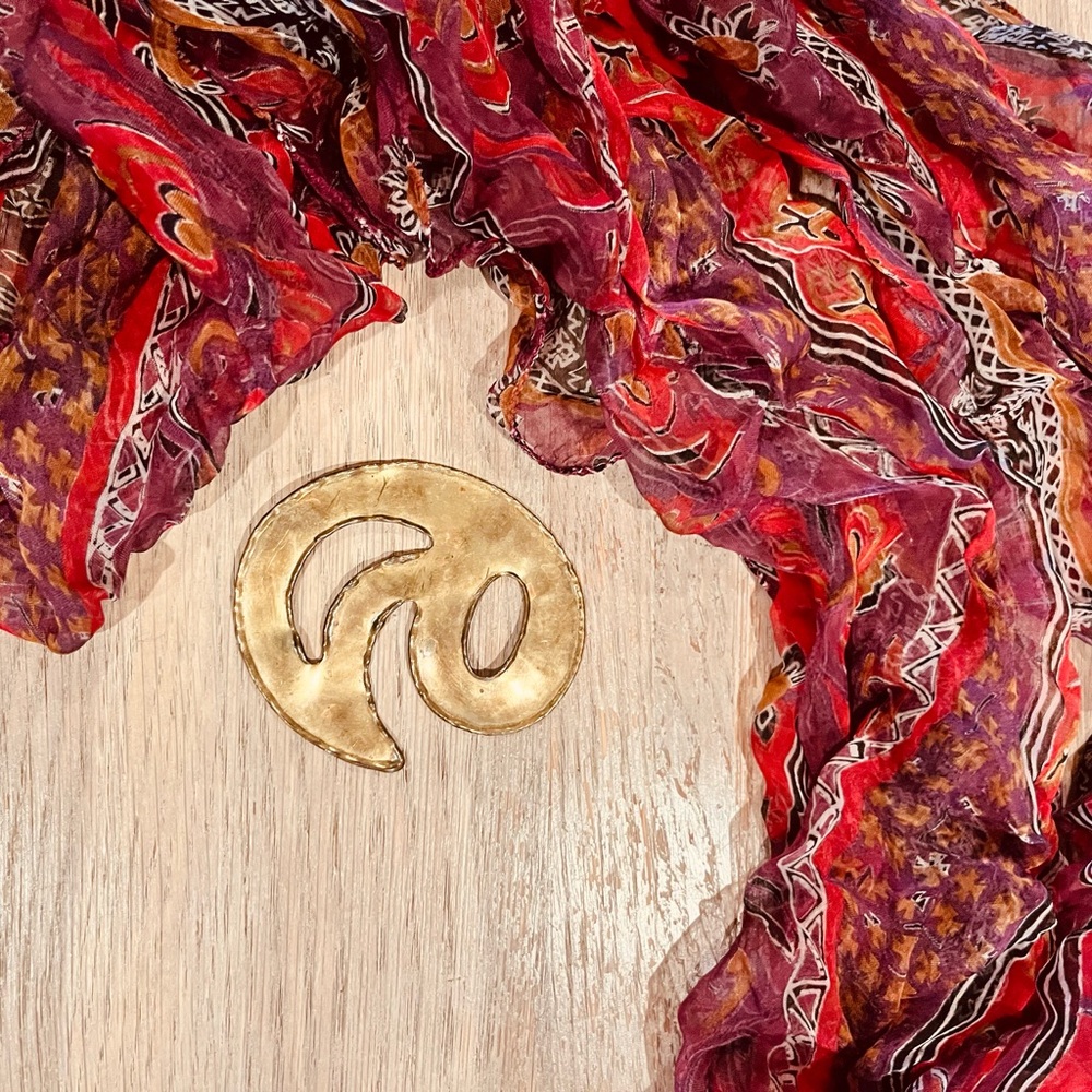 Vintage Hammered Brass Scarf/Belt buckle slide Boho Handmade Whimsy Retro luxe
